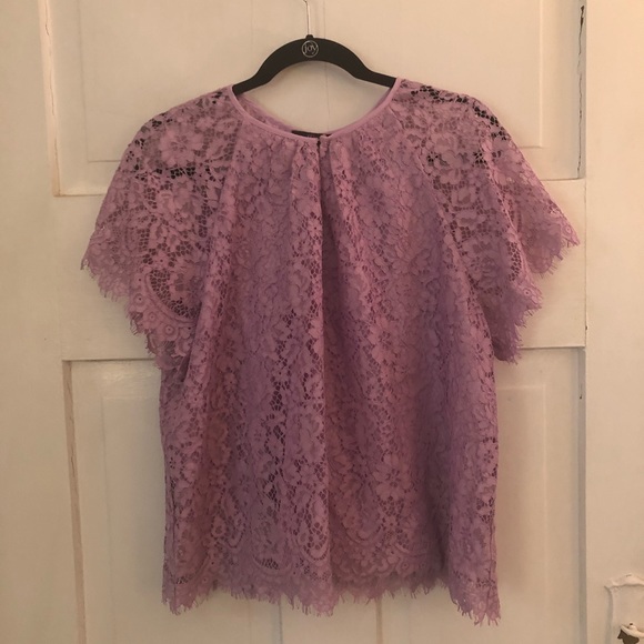 J. Crew Tops - NWT J Crew Short Sleeve Lilac Lace Keyhole Top